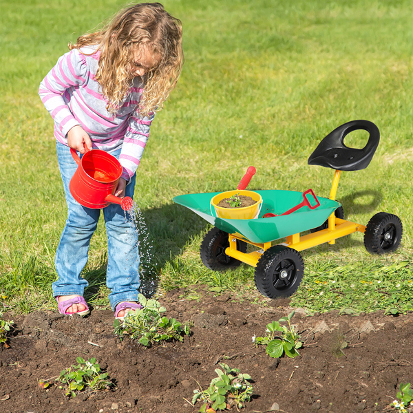 Kids Ride On Sand Dumper With Wheels, Outdoor Sandbox Toy Wheelbarrow For Kids Green