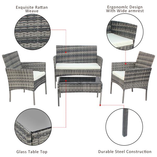Outdoor Living Room Balcony Rattan Furniture Four-Piece-Gray