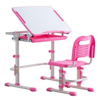 Student Desks and Chairs Set C Style White Lacquered White Surface Pink Plastic [70x38x(52-74)cm]