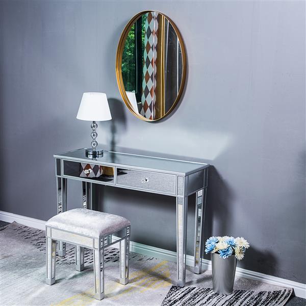 Modern Style Mirrored Vanity Stool Silver Gray