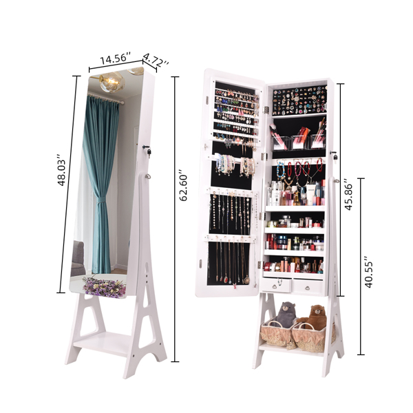 Full Mirror Makeup Mirror Cabinet 2-Pull 4-Layer Storage Cabinet Can Be Placed On The Base Of The Floor, Painted Jewelry Mirror Cabinet White 关键字
