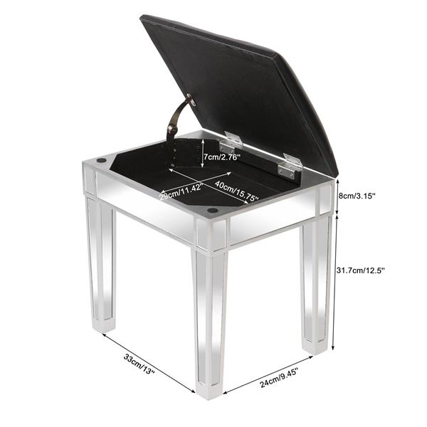 Modern Style Mirrored Vanity Stool Black