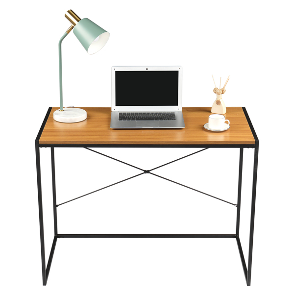 Light Walnut Wood MDF with Triamine 100*50*75cm Computer Desk Black Paint