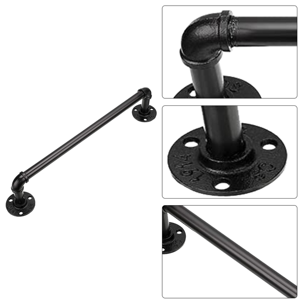 16 Inch Industrial Iron Pipe Towel Rack Holder(Black)