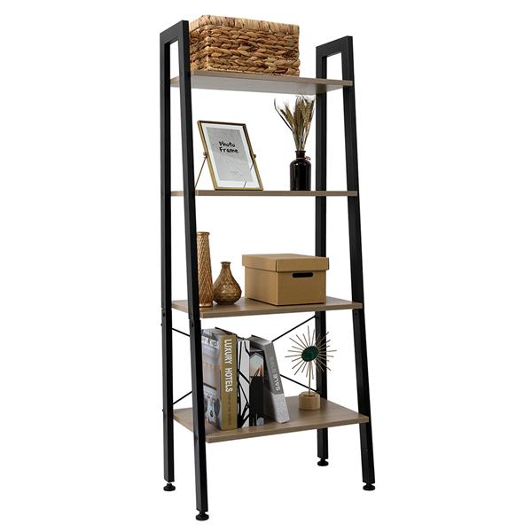 4 Tiers Industrial Ladder Shelf,Bookshelf, Storage Rack Shelf for Office, Bathroom, Living Room，Gray Color