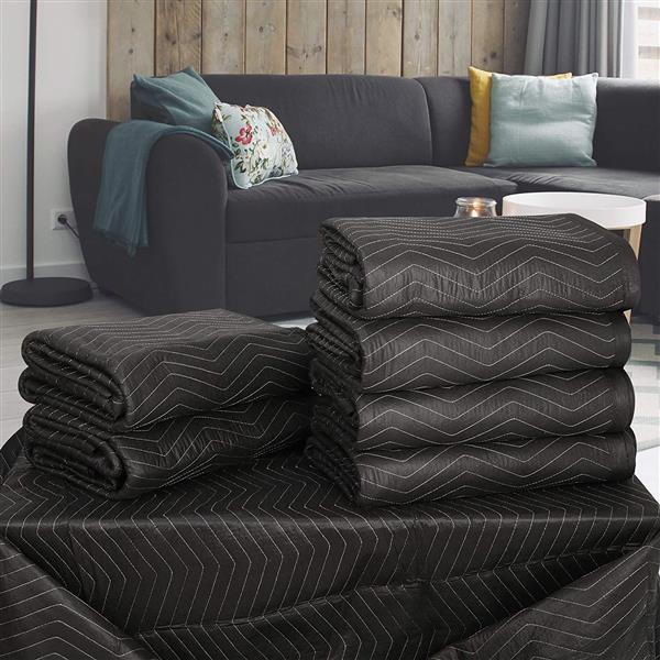 12-Pack 80 x 72 inch Moving Blankets, Heavy Duty Moving Pads for Protecting Furniture, Professional Quilted Shipping Furniture Pads, Black