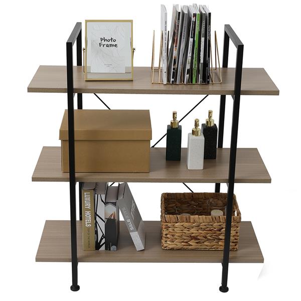 3-Tier Industrial Bookcase and Book Shelves, Vintage Wood and Metal Bookshelves,Gray