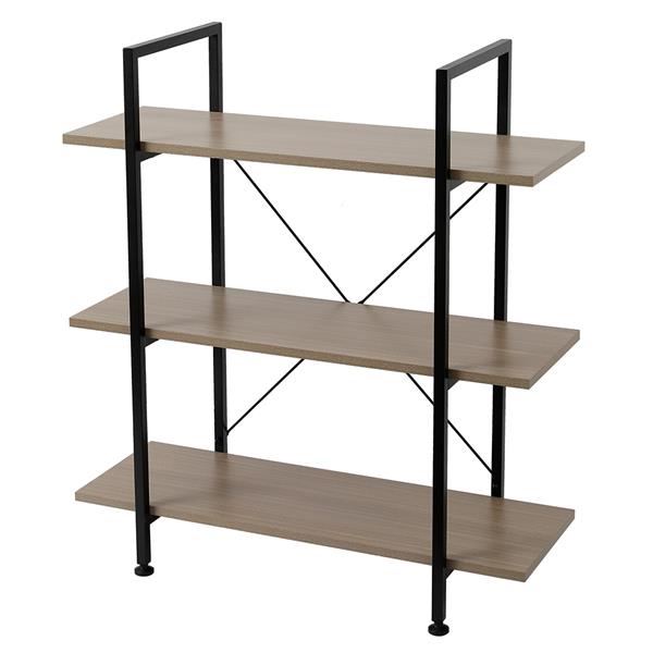 3-Tier Industrial Bookcase and Book Shelves, Vintage Wood and Metal Bookshelves,Gray