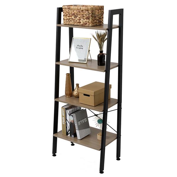 4 Tiers Industrial Ladder Shelf,Bookshelf, Storage Rack Shelf for Office, Bathroom, Living Room，Gray Color