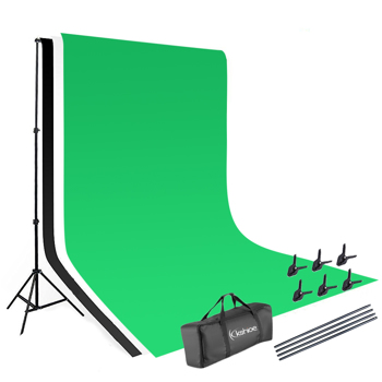 Kshioe Profi Studio Hintergrundsystem Fotostudio Teleskop Fotoständer Kit inkl. Hintergrund Stoff weiß schwarz grün(nonwoven) Tragtasche (2* 2m Stativ und 3* 1.6 x 3m Stoff) 