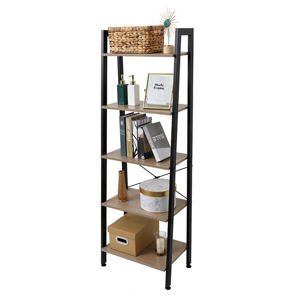 5 Tiers Industrial Ladder Shelf,Bookshelf, Storage Rack Shelf for Office, Bathroom, Living Room，Gray Color