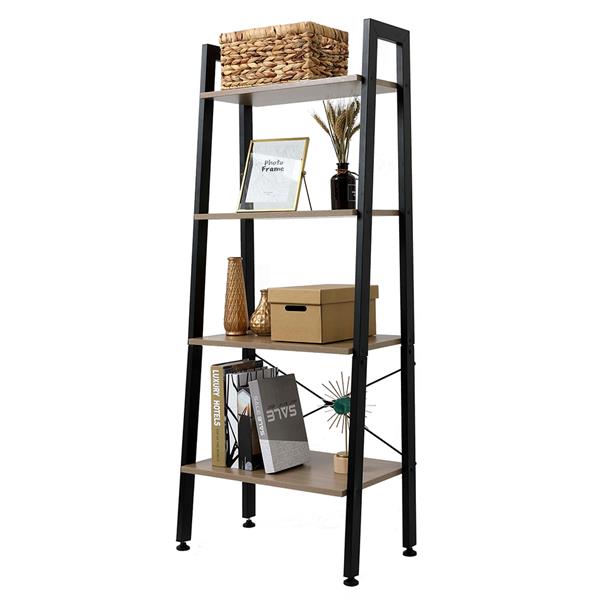 4 Tiers Industrial Ladder Shelf,Bookshelf, Storage Rack Shelf for Office, Bathroom, Living Room，Gray Color