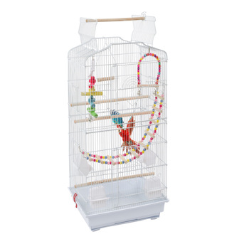 37\\" Bird Cage Pet Supplies Metal Cage with Open Play Top with tow Additional Toys White