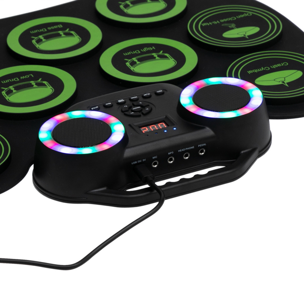 9 Pads Electronic Drum Set Portable Drum Bluetooth Practice Drum Pad,  Drum Kit with Built-in Dual Speakers and Headphone Jack for Beginner and Children Green