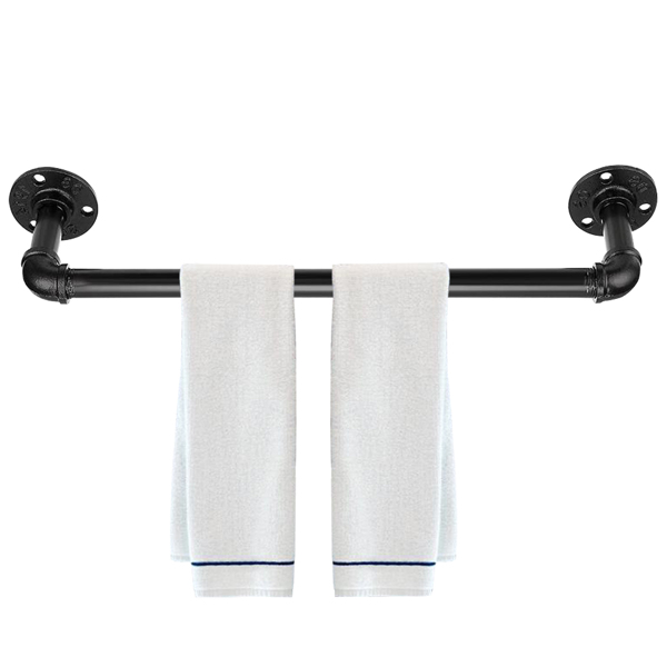 16 Inch Industrial Iron Pipe Towel Rack Holder(Black)