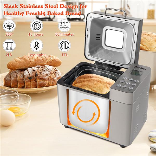 BM8205 Bread Machine,2LB Stainless Steel Programmable Bread Maker Machine With Exhaust Funnel and Powerful DC Motor 110V 550W US Plug