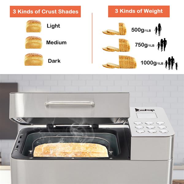 BM8205 Bread Machine,2LB Stainless Steel Programmable Bread Maker Machine With Exhaust Funnel and Powerful DC Motor 110V 550W US Plug