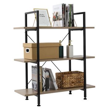 3-Tier Industrial Bookcase and Book Shelves, Vintage Wood and Metal Bookshelves,Gray