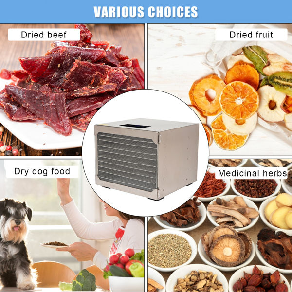 Food Dehydrator Large Drying Capacity with 10pcs Movable Trays, Temperature Time Adjustable, Height Adjustable, Fruit Dryer Meat Jerky Herbs BPA-Free