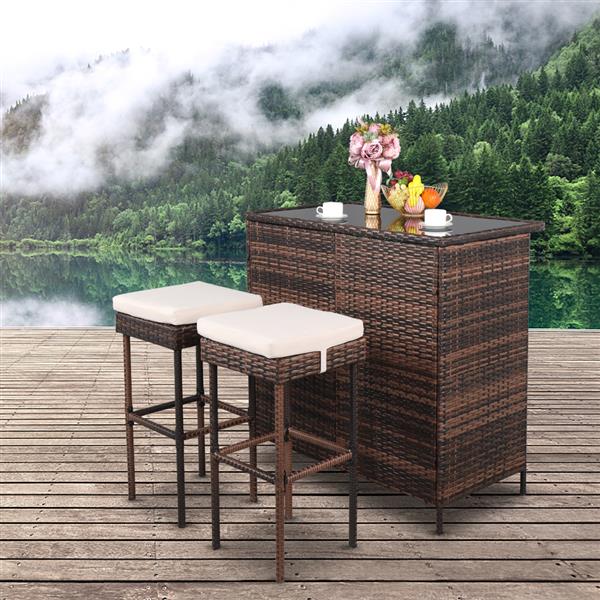 Bar Table And Bar Stool Three-Piece Set Brown Gradient