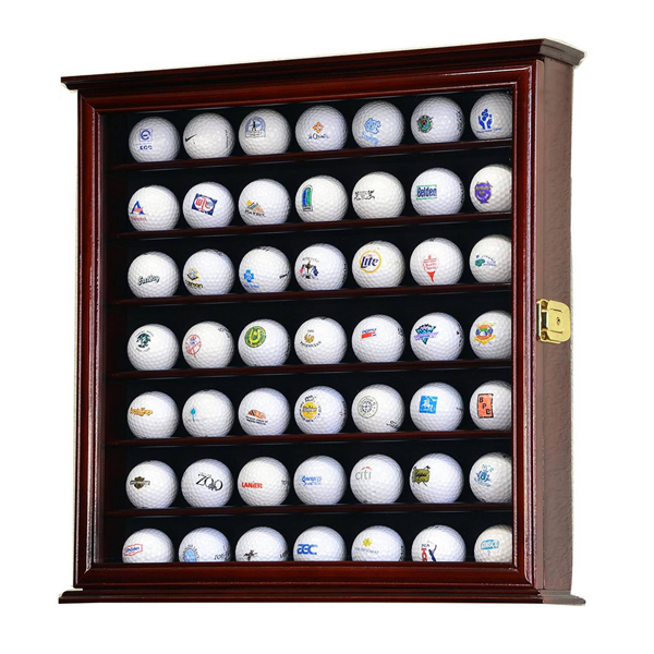 49 Golf Ball Display Case Cabinet Wall Rack Holder w/98% UV Protection Lockable Brown