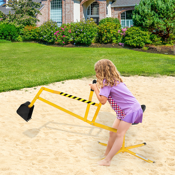 Kids Sand Digger Ride On With 360°Rotatable Seat And Metal Base, Outdoor Ride On Excavator Toy For Kids  Yellow