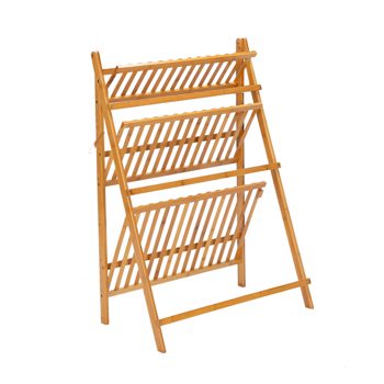 100% Bamboo Plant Frame Three Layers, Balcony Bamboo Frame Folding With Hanging Rod Flower Frame, Indoor Office Balcony, Living Room, Outdoor Garden Decoration--Natural