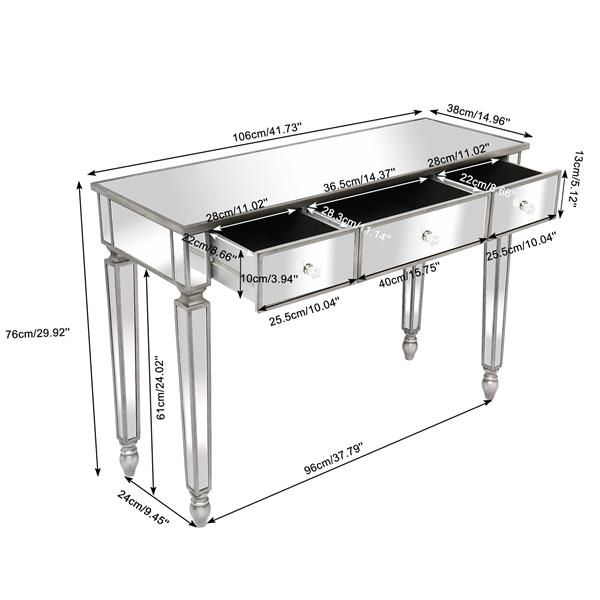 Three Drawers Mirror Table Dressing Table Console Table