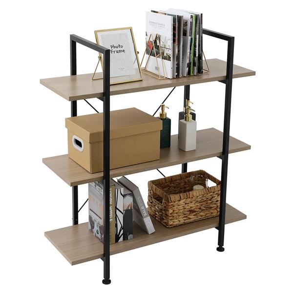 3-Tier Industrial Bookcase and Book Shelves, Vintage Wood and Metal Bookshelves,Gray