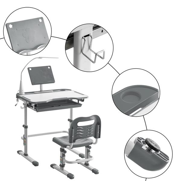 Student Desks and Chairs Set C Style with Light White Lacquered White Surface and Light Gray Plastic [70x48x(52-74)cm]
