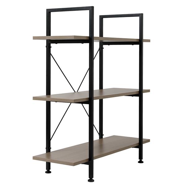 3-Tier Industrial Bookcase and Book Shelves, Vintage Wood and Metal Bookshelves,Gray