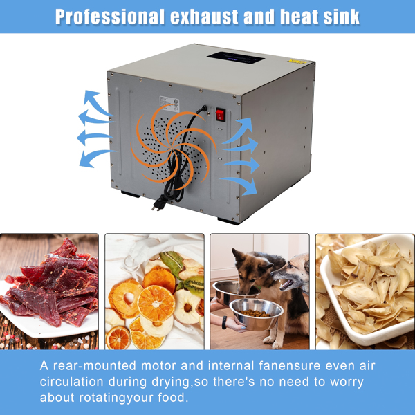 Food Dehydrator Large Drying Capacity with 10pcs Movable Trays, Temperature Time Adjustable, Height Adjustable, Fruit Dryer Meat Jerky Herbs BPA-Free