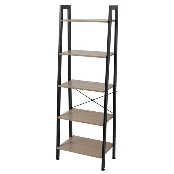 5 Tiers Industrial Ladder Shelf,Bookshelf, Storage Rack Shelf for Office, Bathroom, Living Room，Gray Color