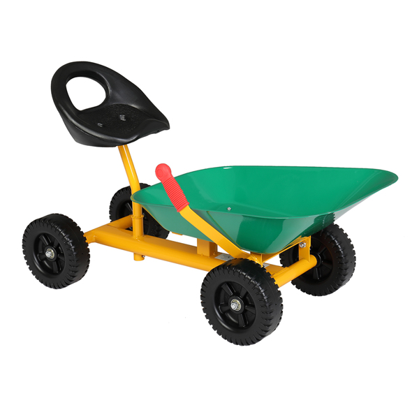 Kids Ride On Sand Dumper With Wheels, Outdoor Sandbox Toy Wheelbarrow For Kids Green