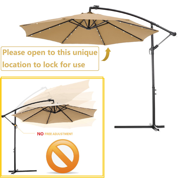 10 FT Solar LED Patio Outdoor Umbrella Hanging Cantilever Umbrella Offset Umbrella Easy Open Adustment with 24 LED Lights -taupe