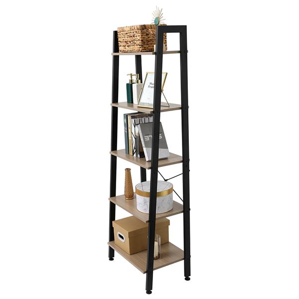 5 Tiers Industrial Ladder Shelf,Bookshelf, Storage Rack Shelf for Office, Bathroom, Living Room，Gray Color