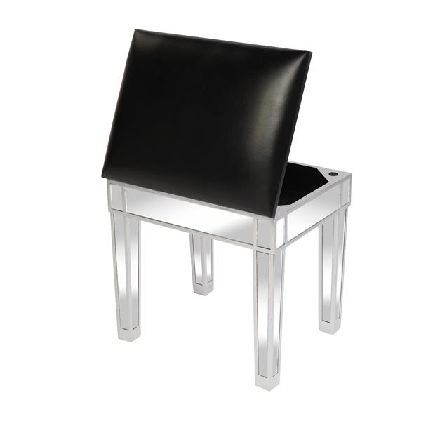 Modern Style Mirrored Vanity Stool Black