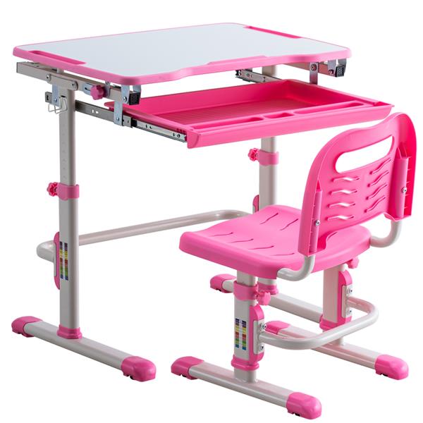 Student Desks and Chairs Set C Style White Lacquered White Surface Pink Plastic [70x38x(52-74)cm]