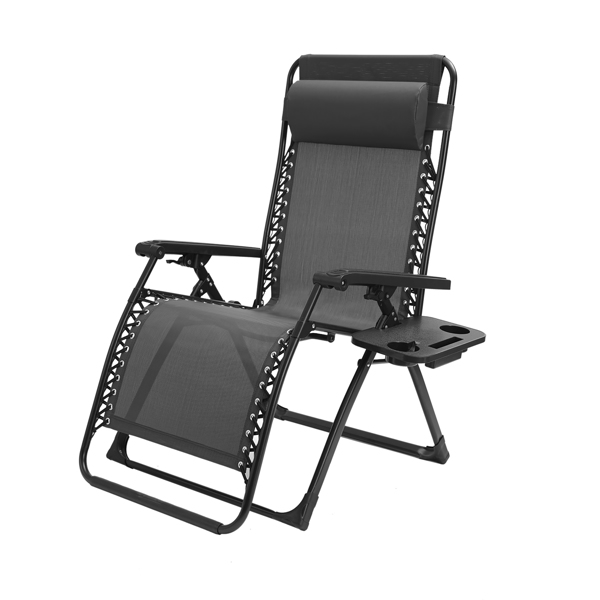 Large Size Outdoor Patio Folding Zero Gravity Lounge Chair,Camp Reclining Chair with Pillow and cup holder for Poolside,Backyard Lawn and Beach,Black