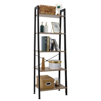 5 Tiers Industrial Ladder Shelf,Bookshelf, Storage Rack Shelf for Office, Bathroom, Living Room，Gray Color