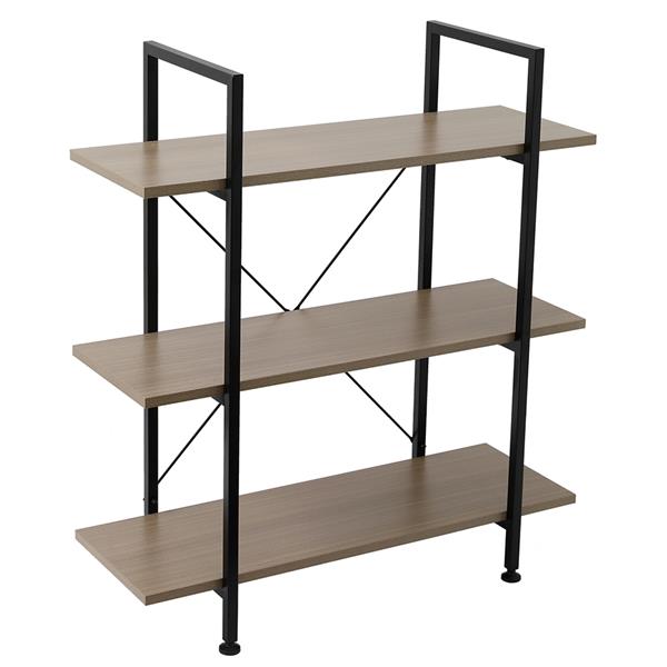 3-Tier Industrial Bookcase and Book Shelves, Vintage Wood and Metal Bookshelves,Gray