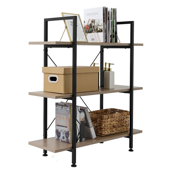 3-Tier Industrial Bookcase and Book Shelves, Vintage Wood and Metal Bookshelves,Gray