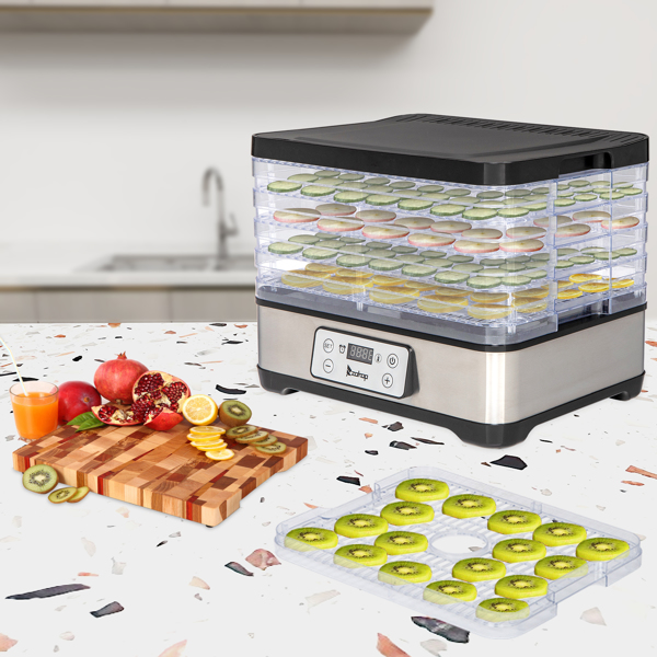 Food Dehydrator Large Drying Capacity with 5pcs Movable Trays, Temperature Time Adjustable, Height Adjustable, Fruit Dryer Meat Jerky Herbs BPA-Free