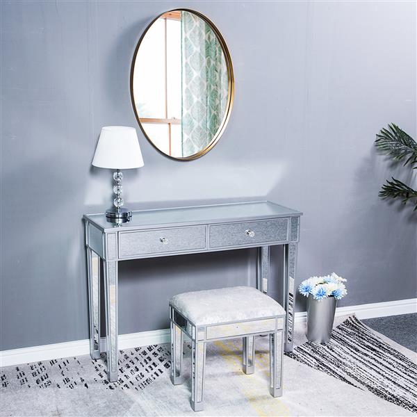 Modern Style Mirrored Vanity Stool Silver Gray