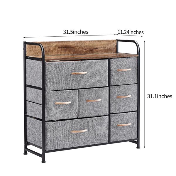 7 Drawer Dresser, Dresser Organizer, Fabric Dressers for Bedroom, Storage Tower for Hallway, Entryway, Closets, Sturdy Steel Frame, Wood Top & Handles