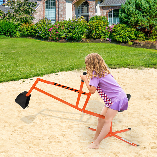 Kids Sand Digger Ride On With 360°Rotatable Seat And Metal Base, Outdoor Ride On Excavator Toy For Kids  Orange