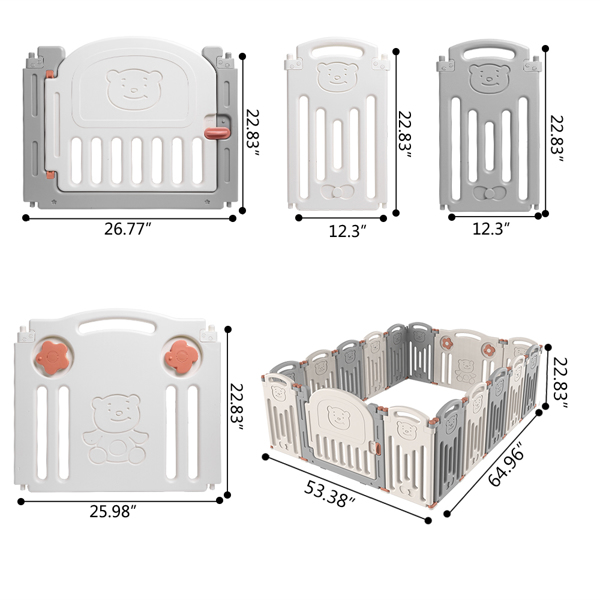 Baby 16 Panel Playpen Activity Centre Safety Play Yard Foldable Portable HDPE Indoor Outdoor Playards Fence