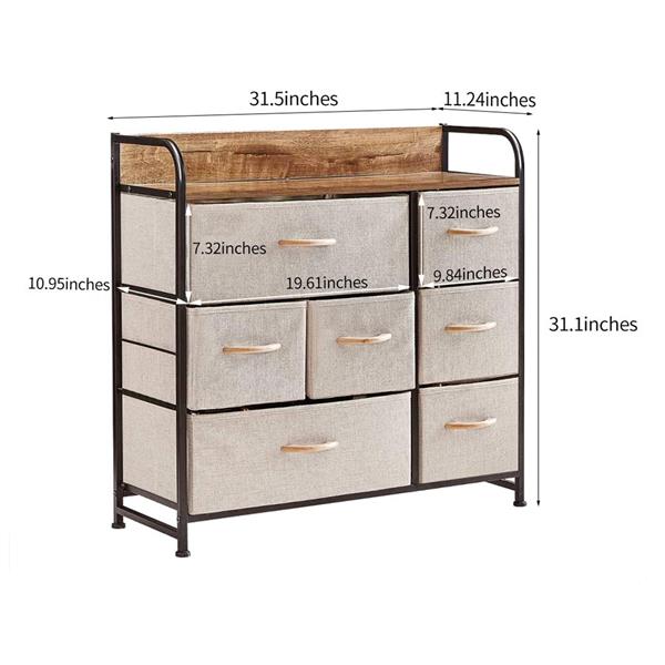 7 Drawer Dresser, Dresser Organizer, Fabric Dressers for Bedroom, Storage Tower for Hallway, Entryway, Closets, Sturdy Steel Frame, Wood Top & Handles