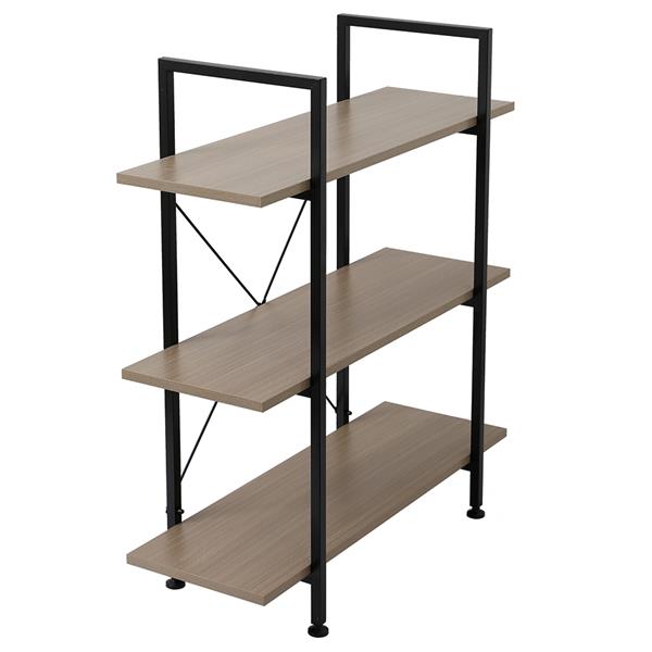 3-Tier Industrial Bookcase and Book Shelves, Vintage Wood and Metal Bookshelves,Gray