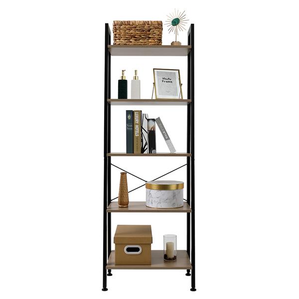 5 Tiers Industrial Ladder Shelf,Bookshelf, Storage Rack Shelf for Office, Bathroom, Living Room，Gray Color